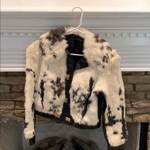 Vintage Leather Rabit Fur Jacket